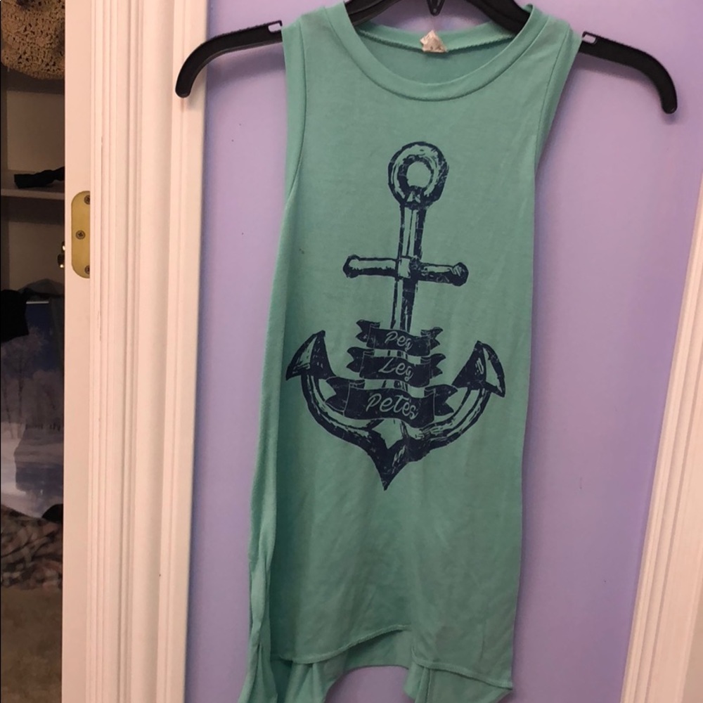 Green Peg Leg Pete’s tank top with anchor design